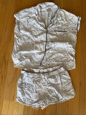 Madewell White Star-Print Two-Piece Pajama Set with Black Piping